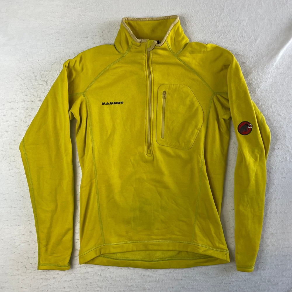 Mammut Quarter Zip Fleece Pullover Mens Medium Yellow Long Sleeve Performance
